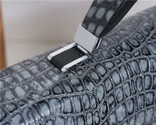 Gray Black Crocodile-Embossed Leather Structured Rectangular Silhouette Handbag 6