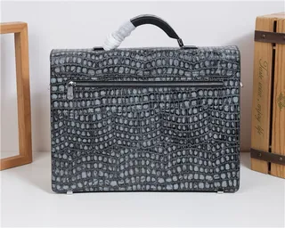 Gray Black Crocodile-Embossed Leather Structured Rectangular Silhouette Handbag 7