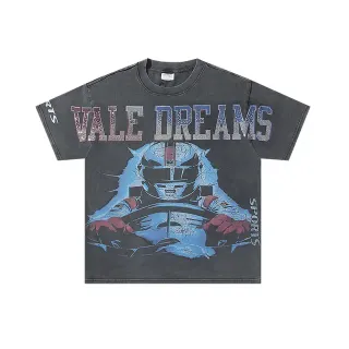 Camiseta gris azul lavada desgastada con strass