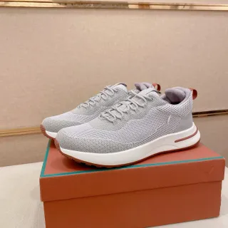 Gray Orange Knit Mesh Upper Chunky White Midsole Sneakers