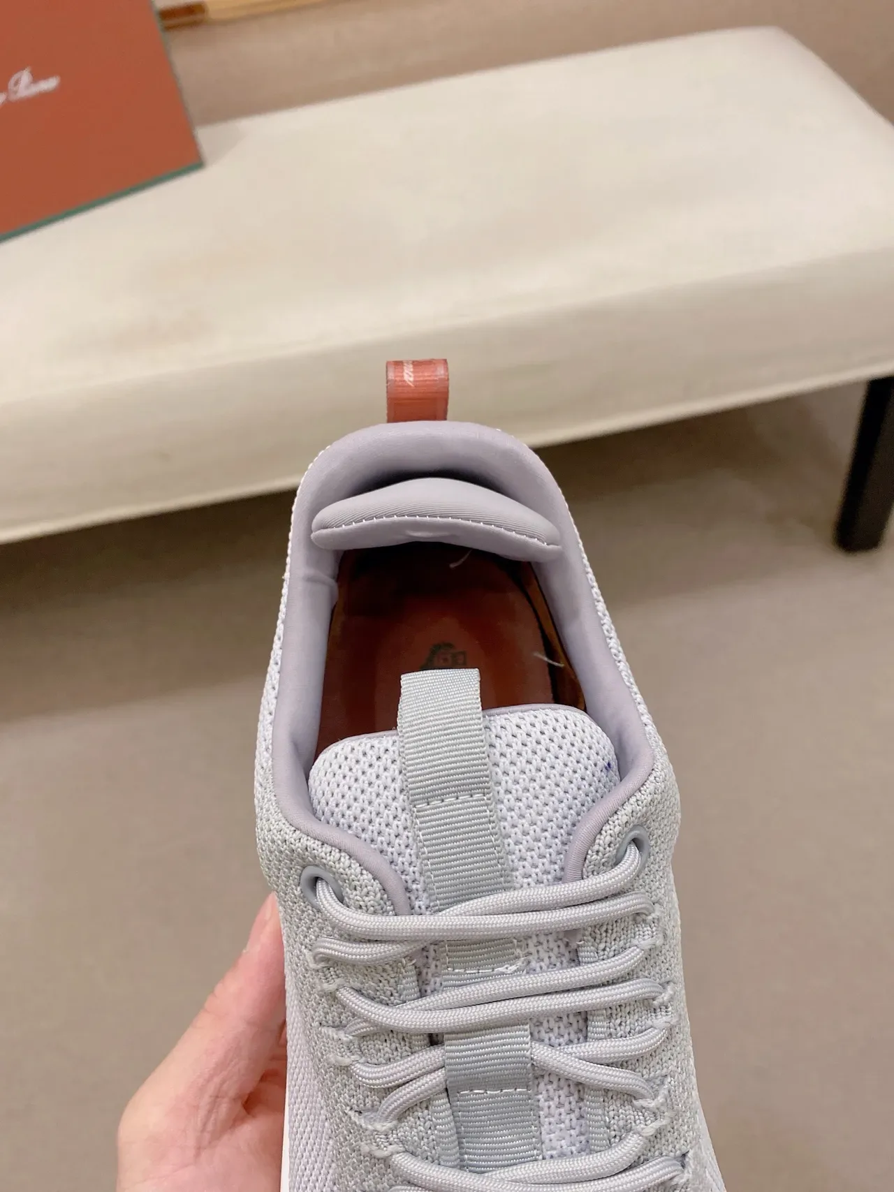 Gray Orange Knit Mesh Upper Chunky White Midsole Sneakers 4