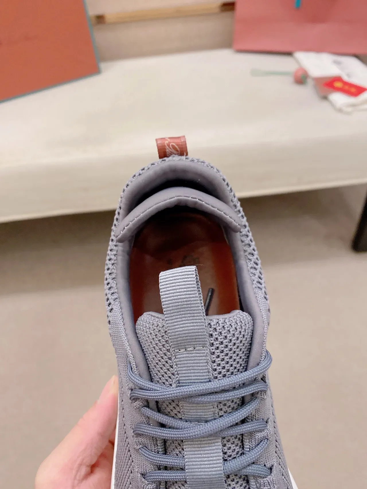 Gray Orange Knit Upper Low-Top Sneakers 3