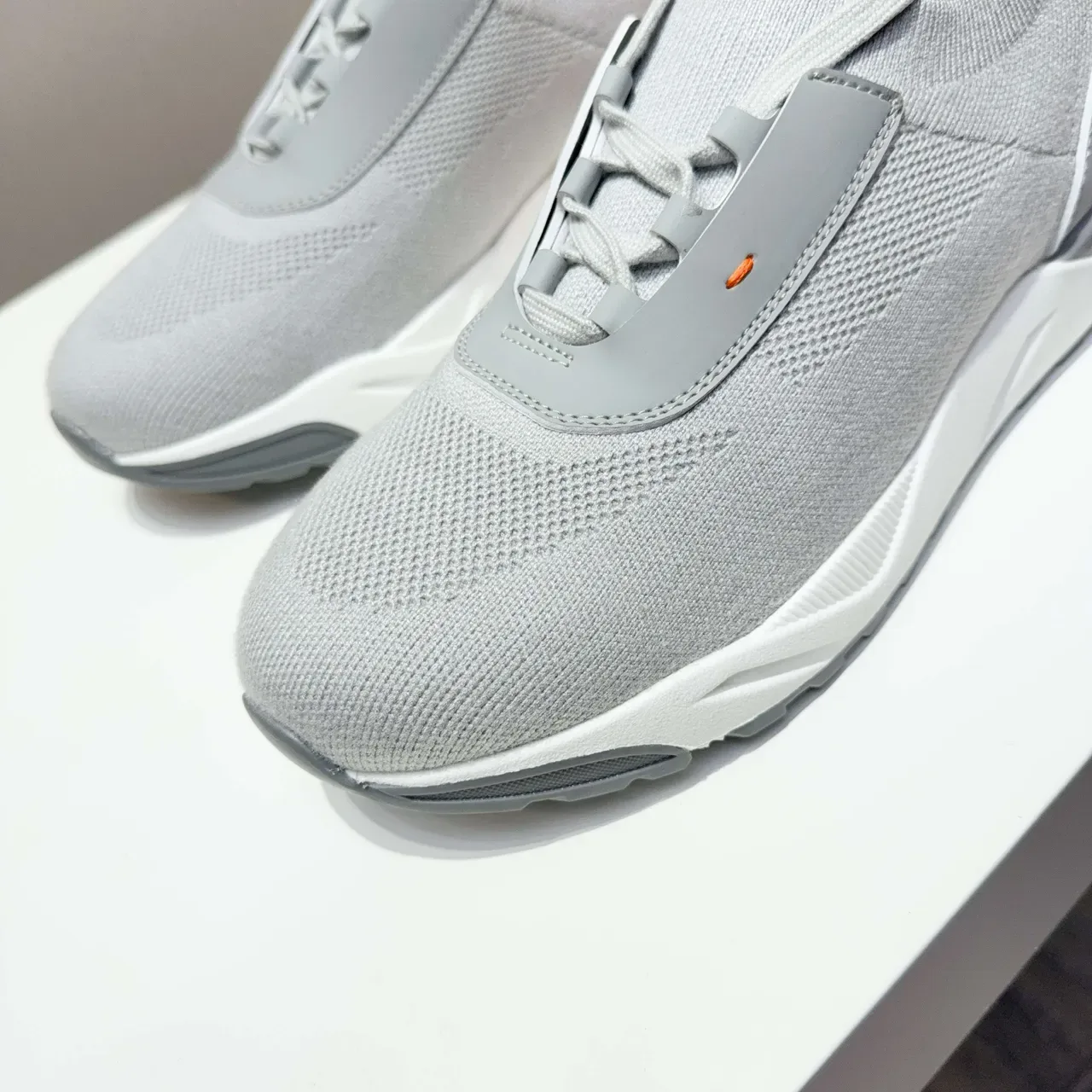 Gray Orange Knit Upper Sock-Fit Collar Sneakers 3