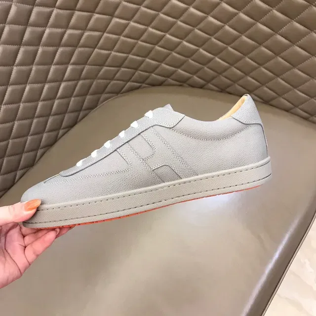 Gray Orange Perforated Upper Flat Platform Sole Sneakers 3