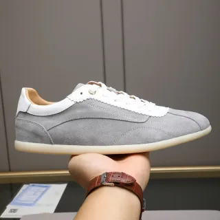Gray Suede and White Scalloped Overlay Retro Runner Sneaker