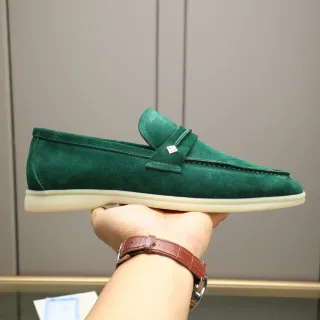 绿色米色麂皮鞍带乐福鞋