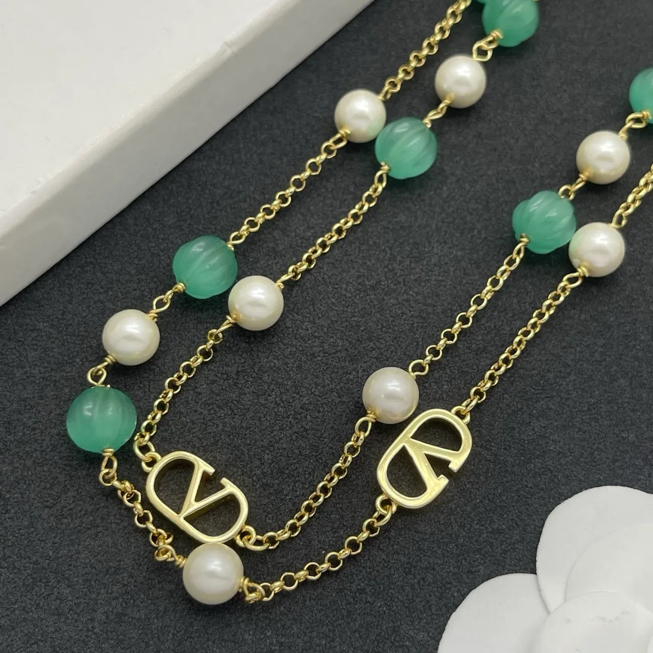 Green Gold Double-Strand Beaded Necklace 5