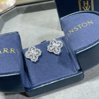 Brincos Harry Winston Floral Quatrefoil Pave-Set
