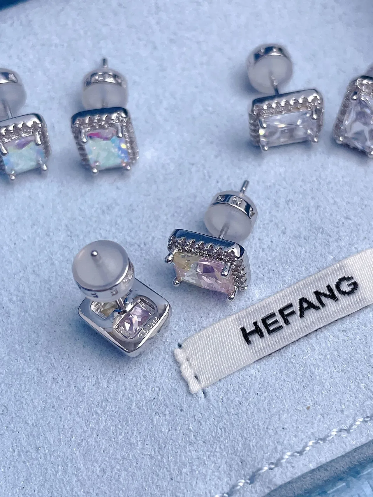 HEFANG Rectangular Halo Stud Earrings 8
