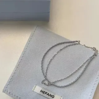 HEFANG Collier Chaîne Gris Argenté Double Couche Maillon Fin
