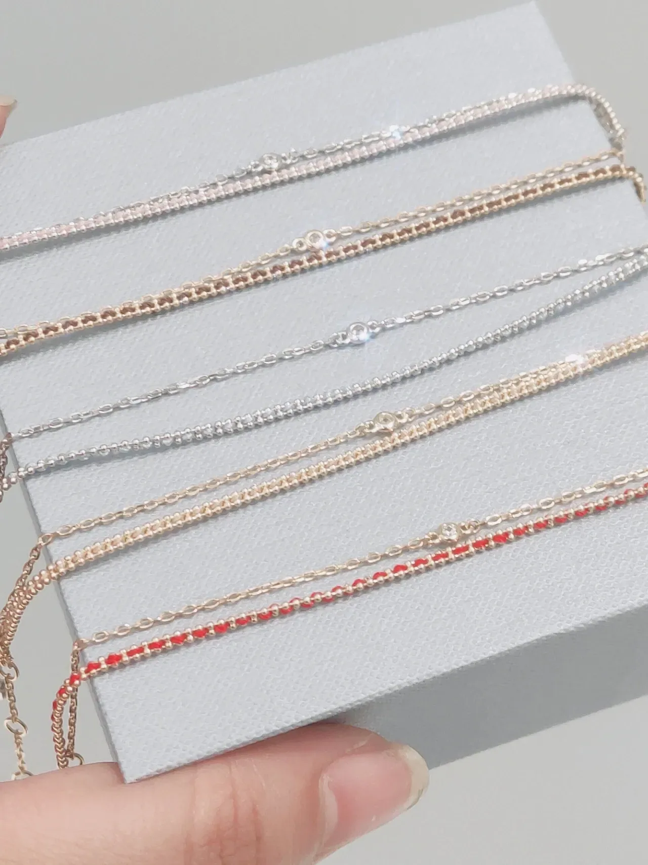 HEFANG Silver Gray Double-Layer Chain Fine Link Necklace 4