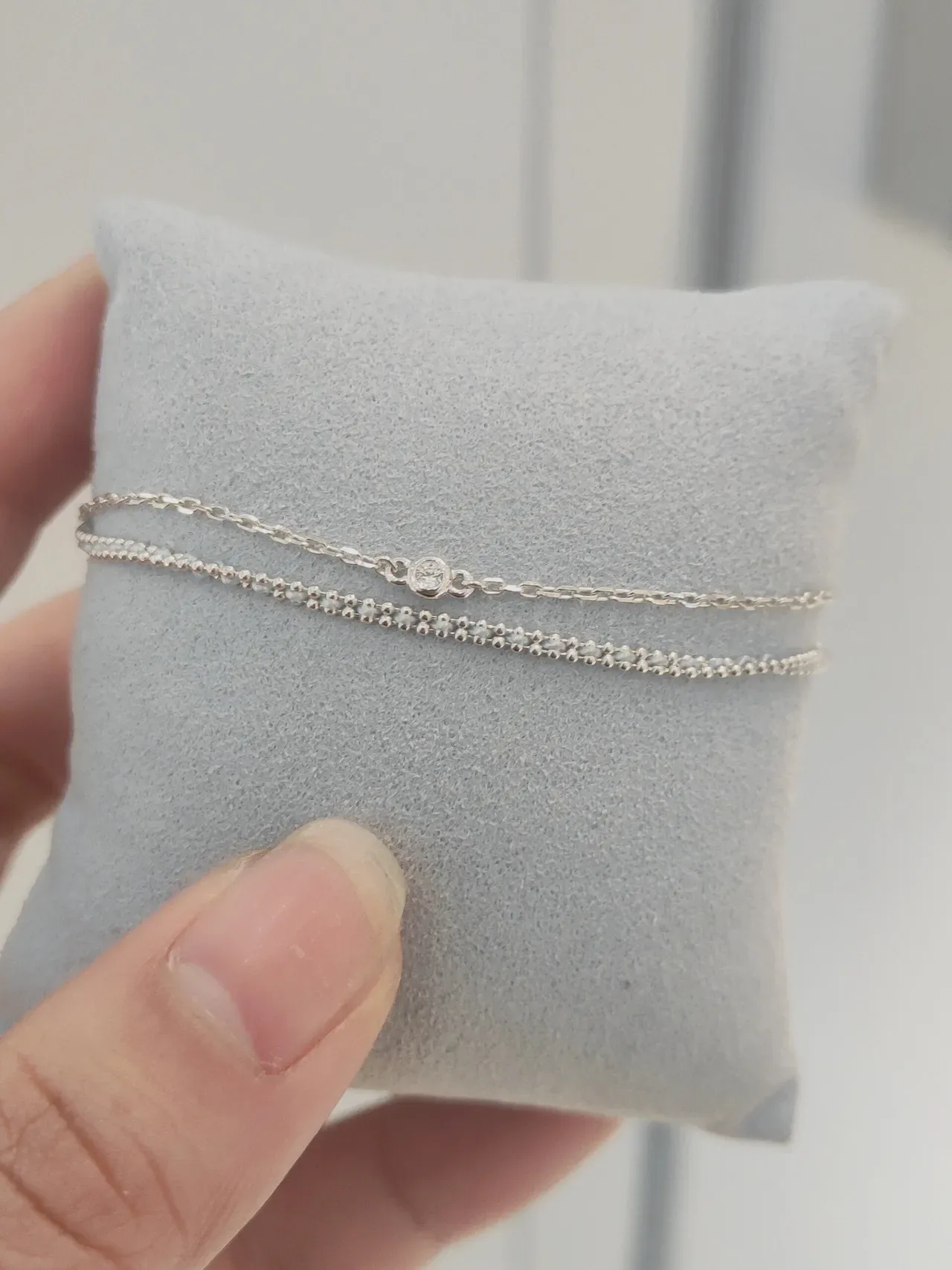 HEFANG Silver Gray Double-Layer Chain Fine Link Necklace 7