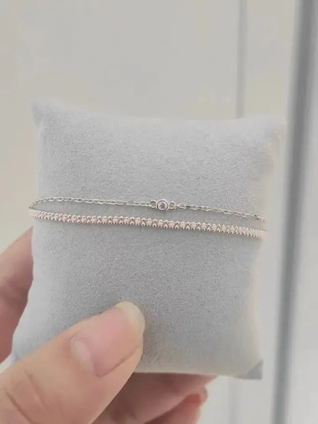 HEFANG Silver Gray Double-Layer Chain Fine Link Necklace 9