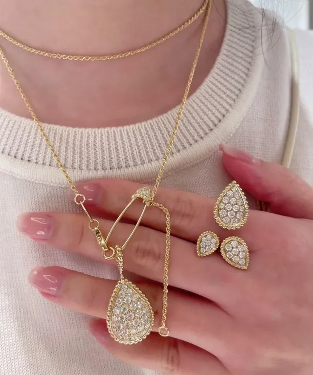 Layered Gold-Tone Pavé Teardrop and Safety-Pin Charm Necklaces 8