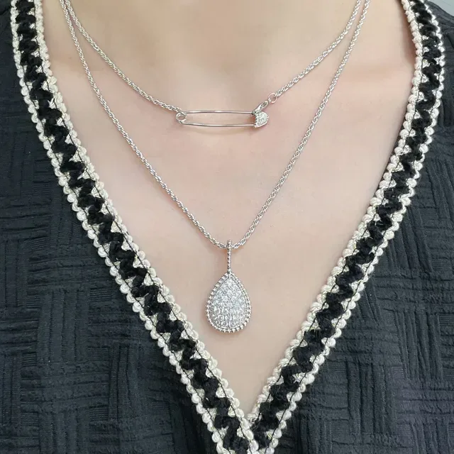 Layered Gold-Tone Pavé Teardrop and Safety-Pin Charm Necklaces 9