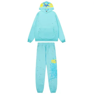Light Cyan Graphic-Print Oversized Hoodie and Jogger Tracksuit