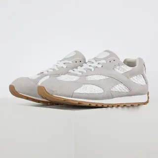 Light Gray Suede and White Mesh Retro Runner Sneakers