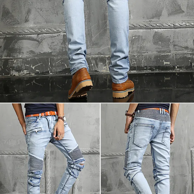 Jeans lavagem clara distressed panelled slim-fit rasgados 12