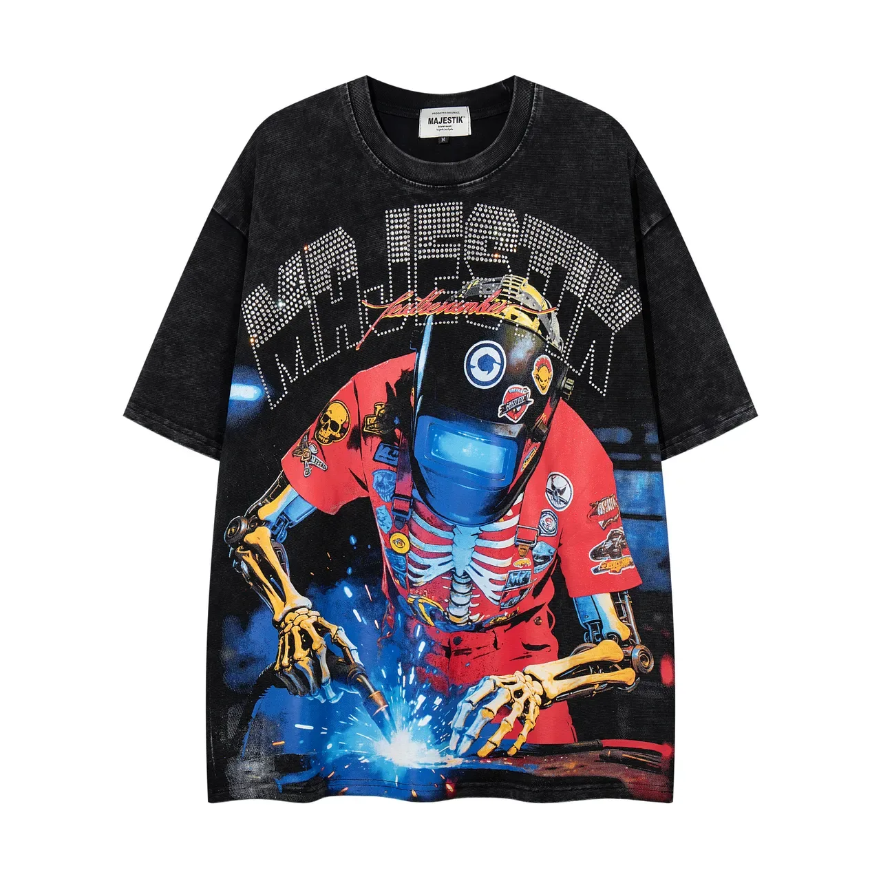 MAJESTIK Oversized Acid-Wash Black Graphic Print T-Shirt 3