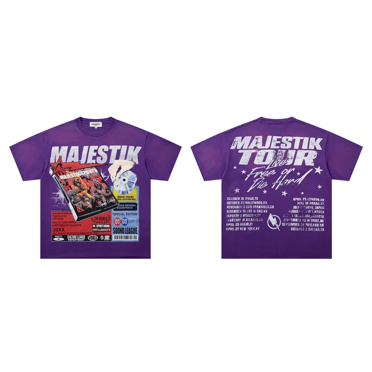 T-shirt violet MAJESTIK à motif d'affiche de tournée 2