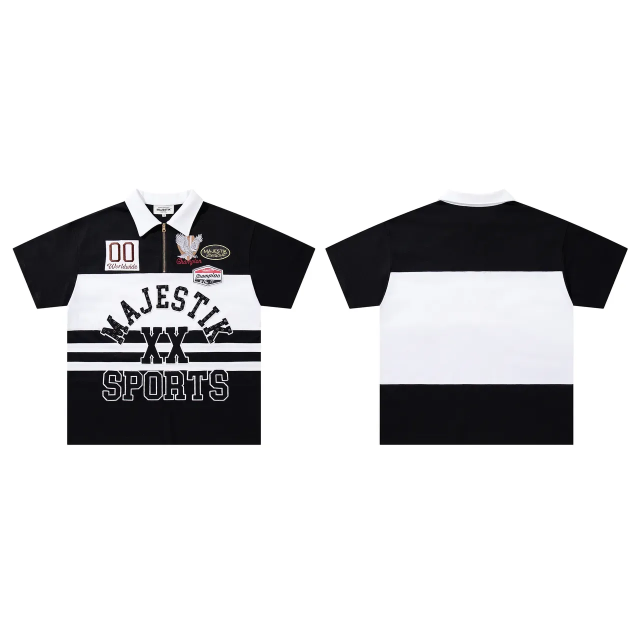 Majestik XX Sports Chemise Polo Noir et Blanc Patchwork 2