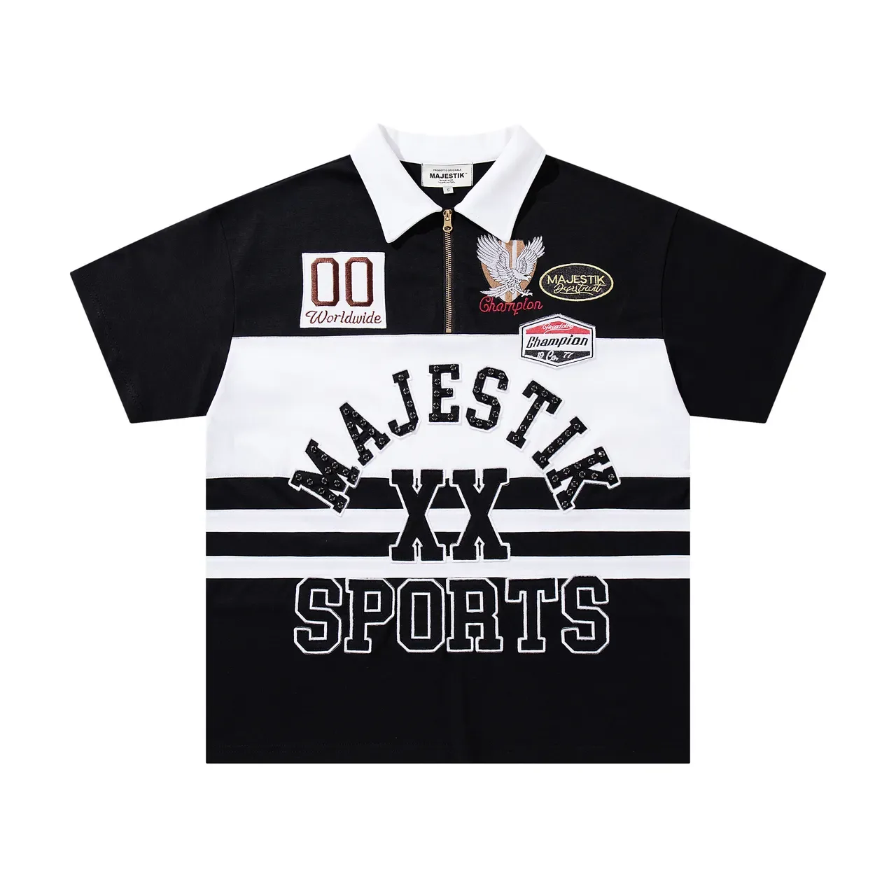 Majestik XX Sports Chemise Polo Noir et Blanc Patchwork 4