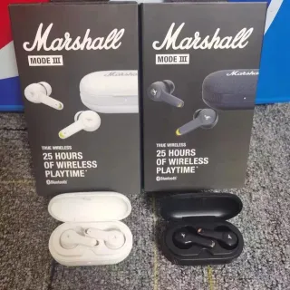 Marshall Mode III White Black Stem-Style Textured Case TWS Earbuds