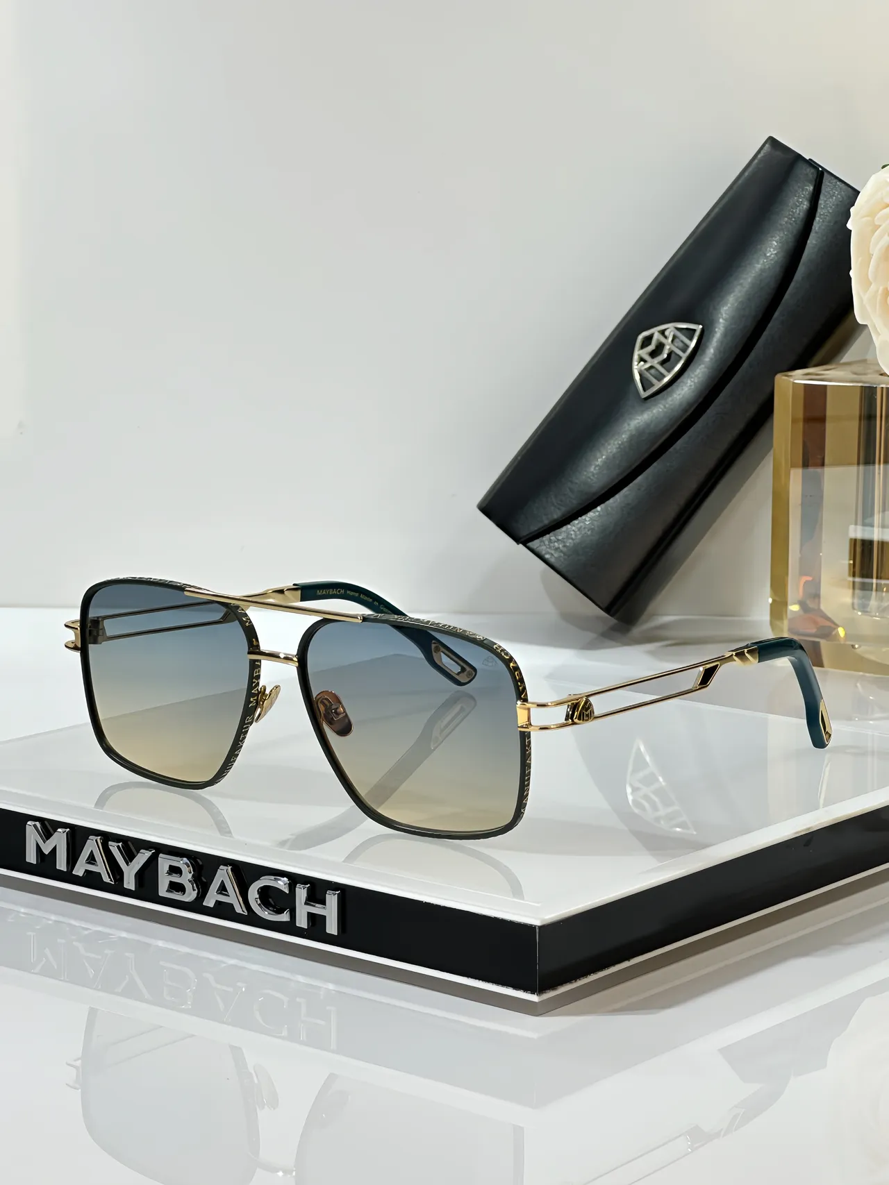 MAYBACH Óculos de Sol Preto Dourado Quadrados Aviador Dupla Ponte 5
