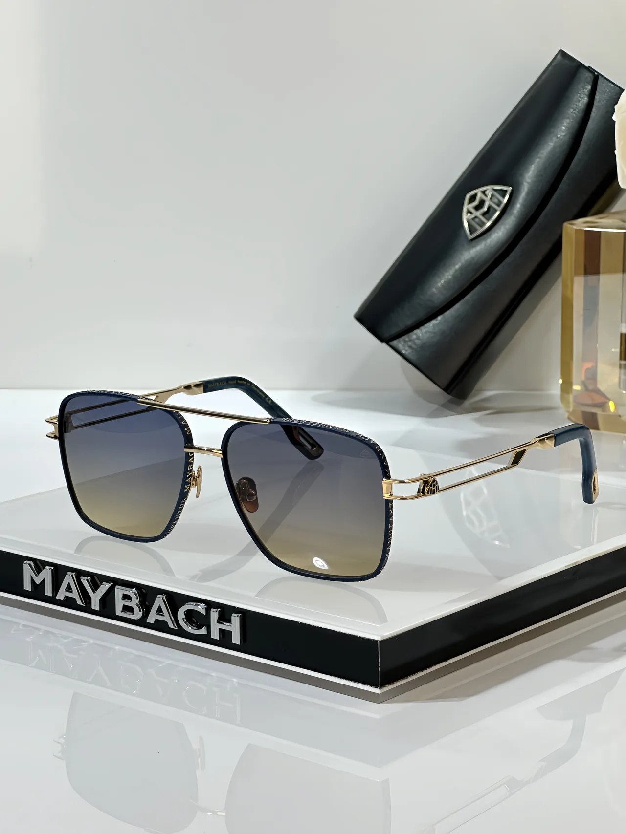 MAYBACH Óculos de Sol Preto Dourado Quadrados Aviador Dupla Ponte 6