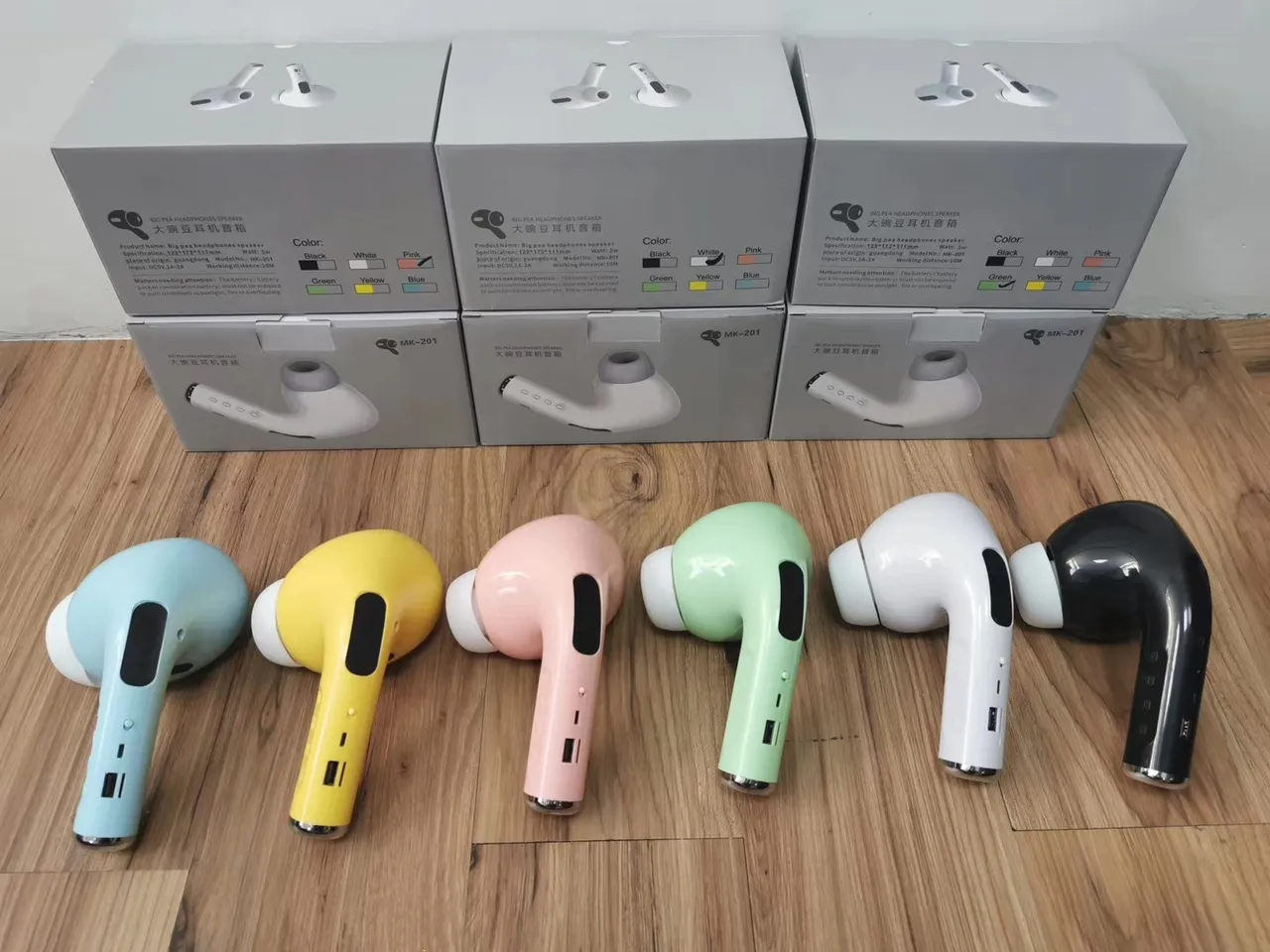 Mint Green and White Big Pea Headphones Speaker TWS Earbuds 3