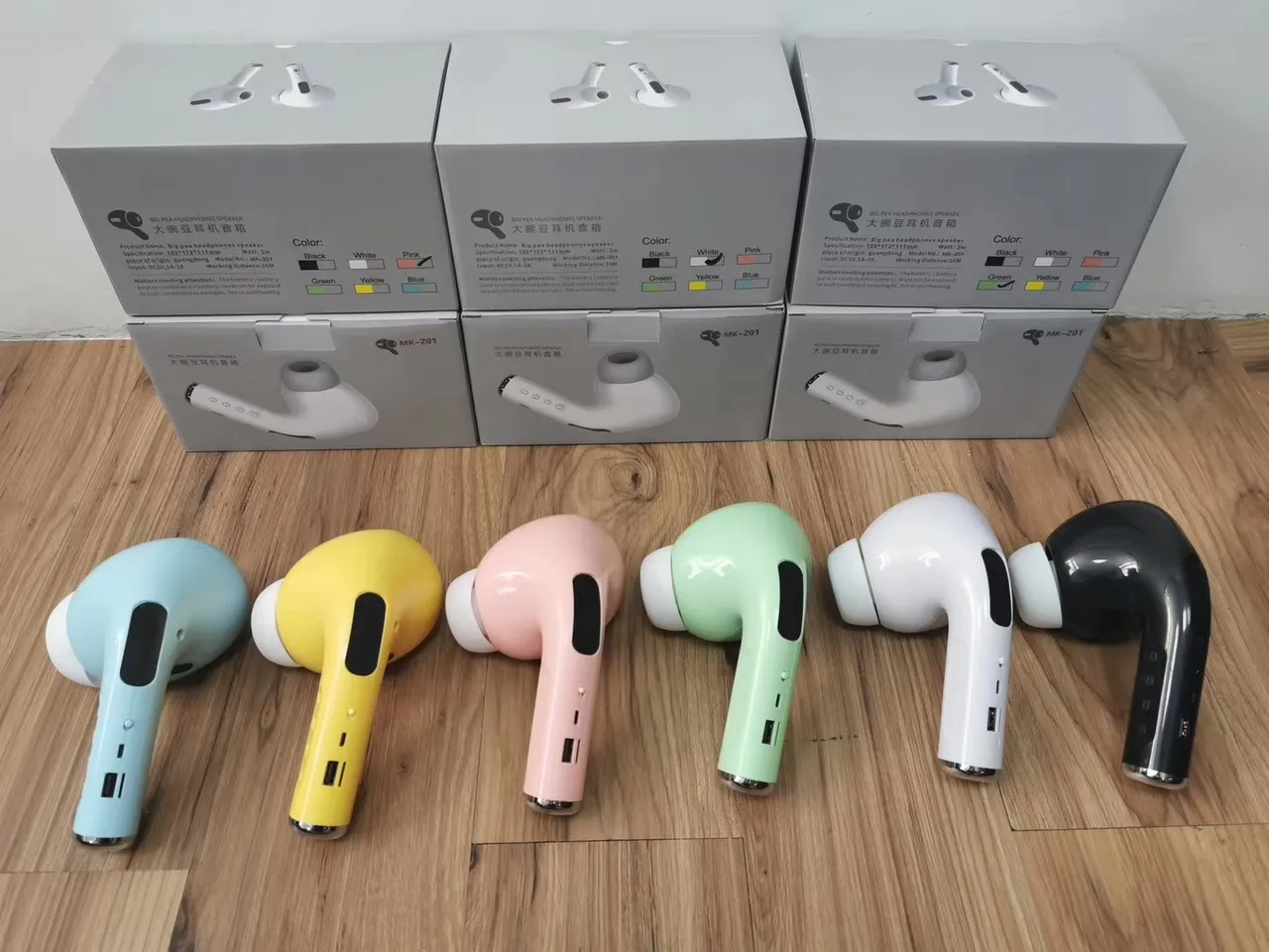 Mint Green and White Big Pea Headphones Speaker TWS Earbuds 5
