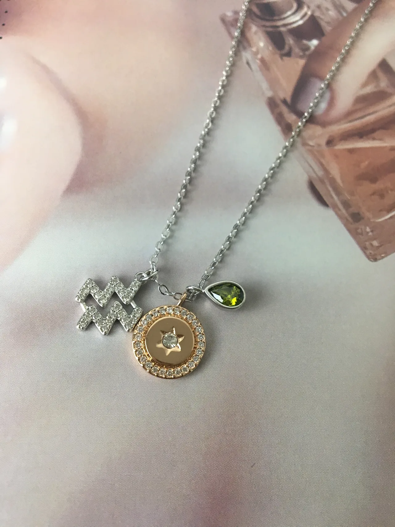 Multi-Charm Zodiac and Peridot Pendant Necklace 6