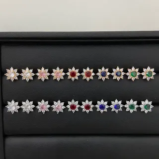 Multicolor Gold Flower-Shaped Halo Pave-Set Surround Earrings