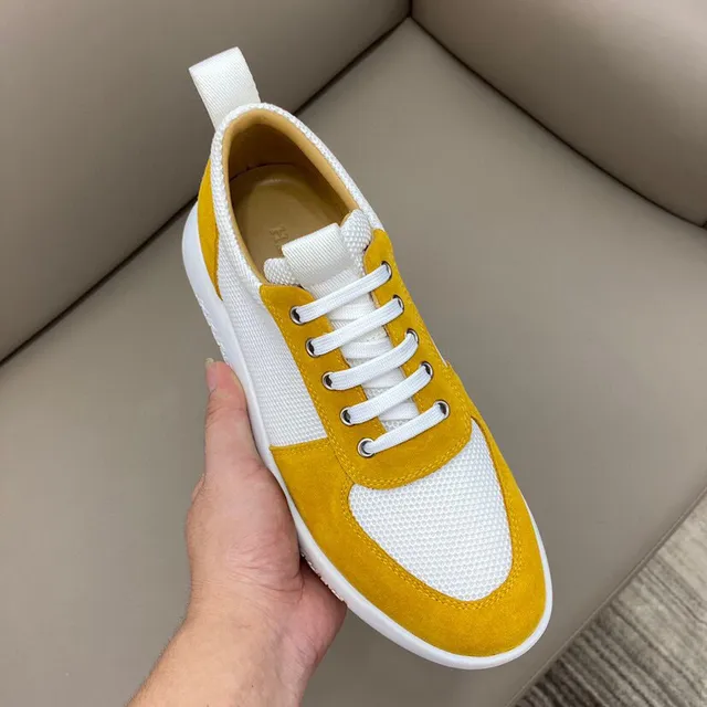 Mustard Yellow and White Mesh-Suede Lifestyle Sneakers 3