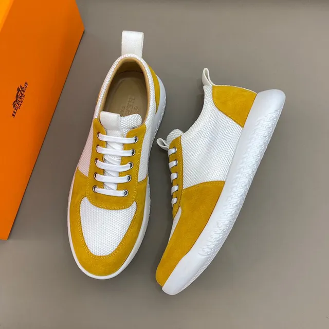 Mustard Yellow and White Mesh-Suede Lifestyle Sneakers 5