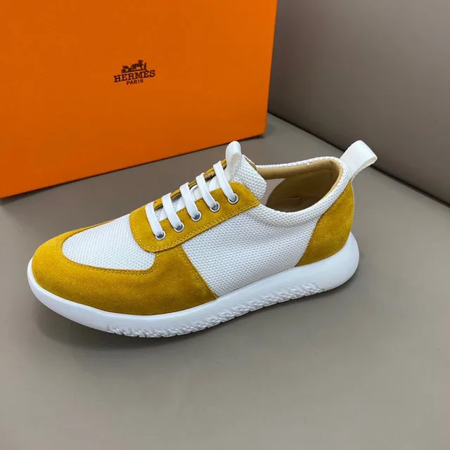 Mustard Yellow and White Mesh-Suede Lifestyle Sneakers 6