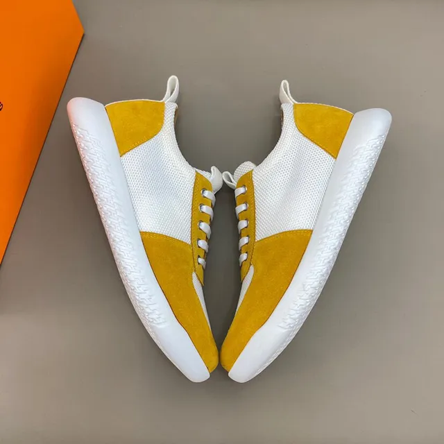 Mustard Yellow and White Mesh-Suede Lifestyle Sneakers 8
