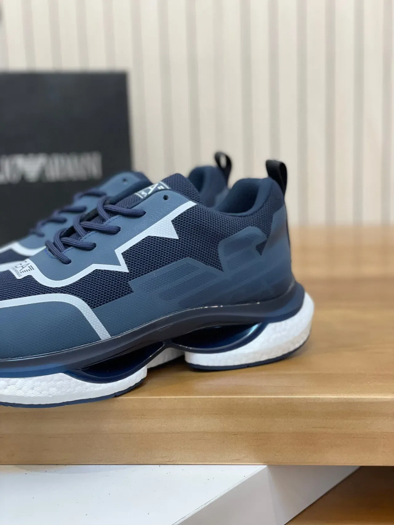 Navy Blue and White Piped Layered Upper Sneaker 7