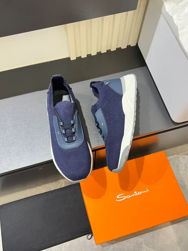 Navy Blue Knit Upper Sculpted White Midsole Sneakers 4