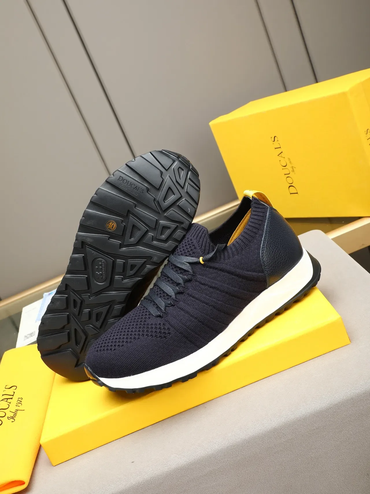 Navy Knit and Leather Slip-On Sneaker 5