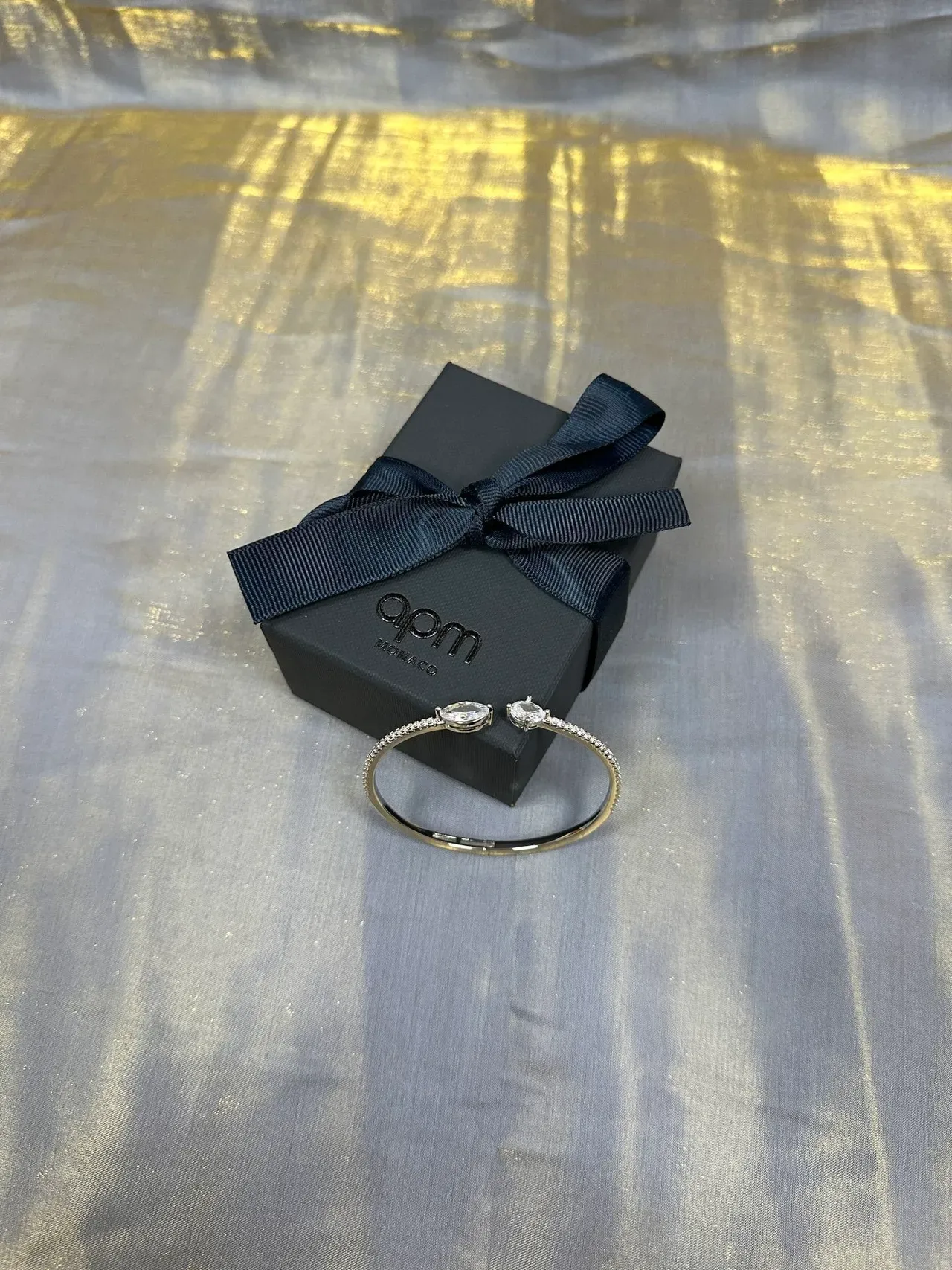Navy Silver Open Bangle Dual Oval Stone Bracelet 5