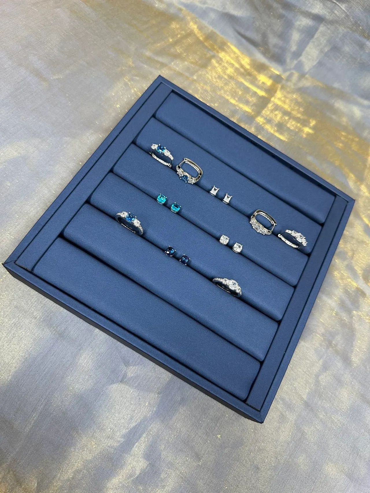 Navy Silver Square-Cut Stone Prong-Set Earrings 7