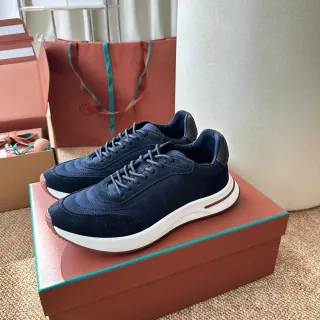 حذاء رياضي أسلوب حياة low-top من سمويد ونسيج أزرق بحري