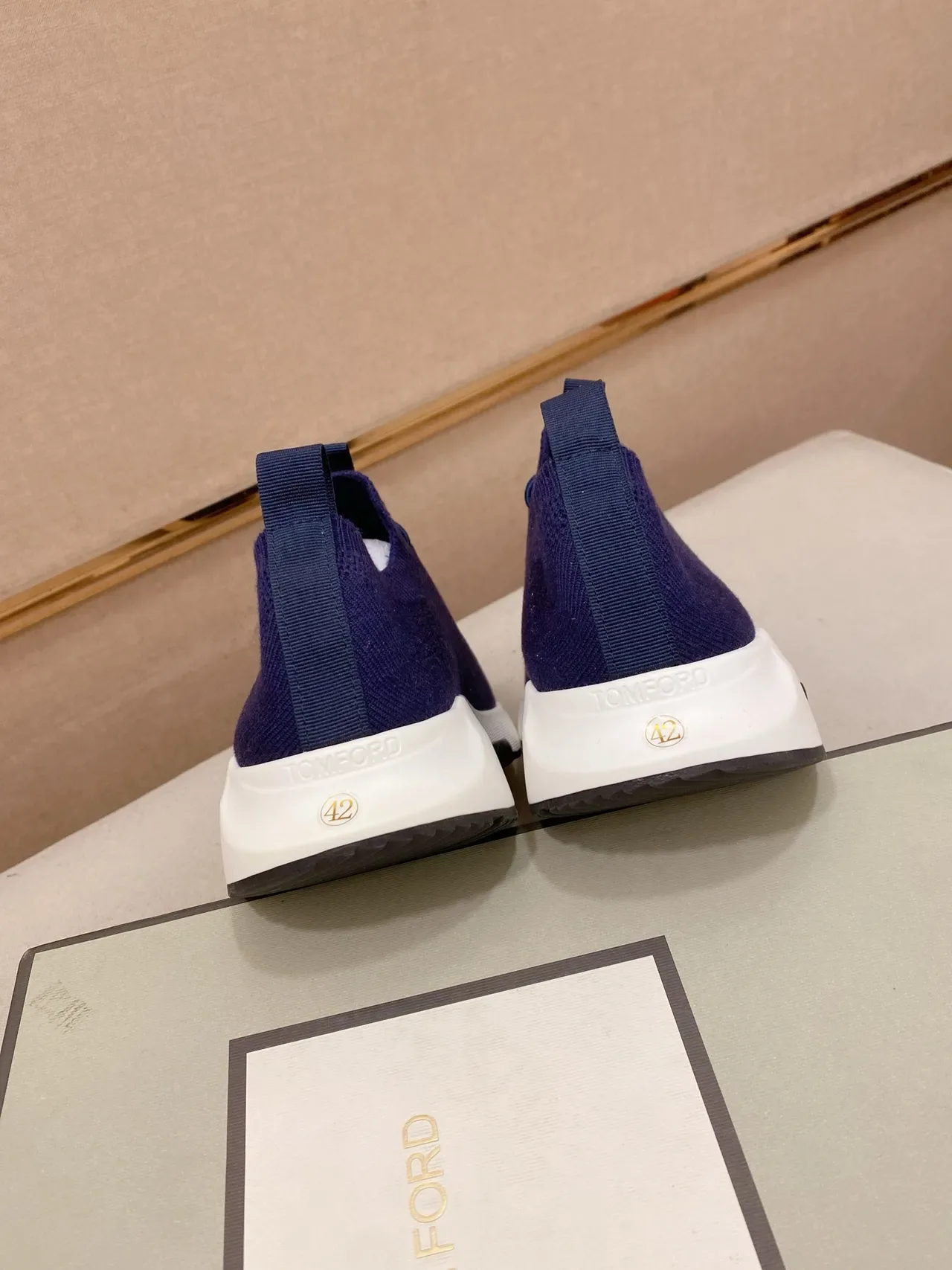 Navy White Knit Sock-Fit Upper Toggle Lace System Sneakers 3