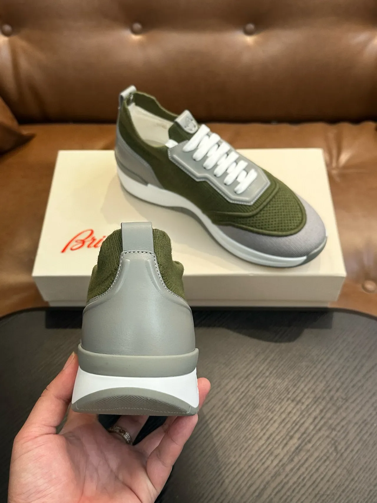 Olive Green and Gray Mesh Low-Top Sneakers 8