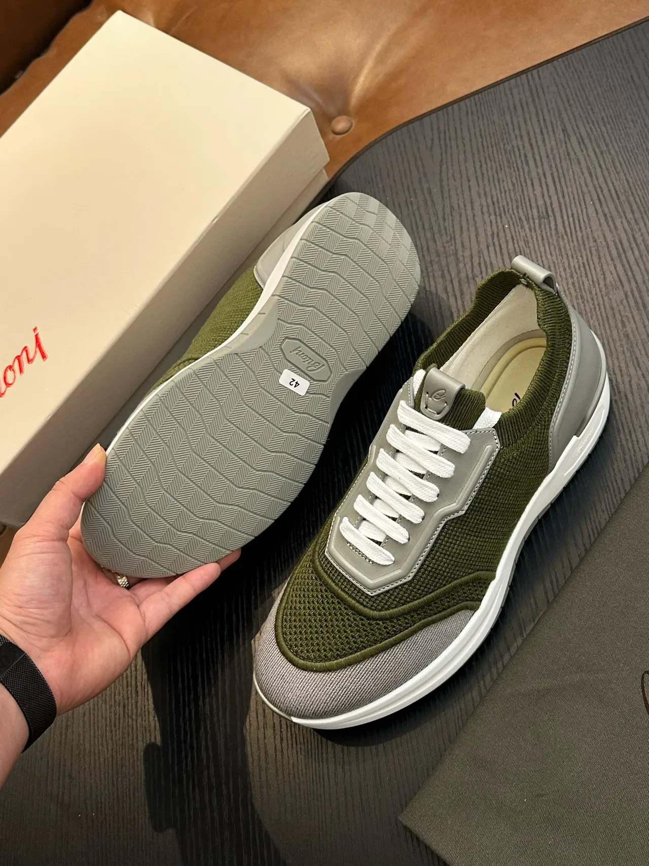 Olive Green and Gray Mesh Low-Top Sneakers 9