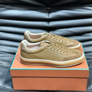 Olive Green Leather-Suede Mix Low-Top Sneakers