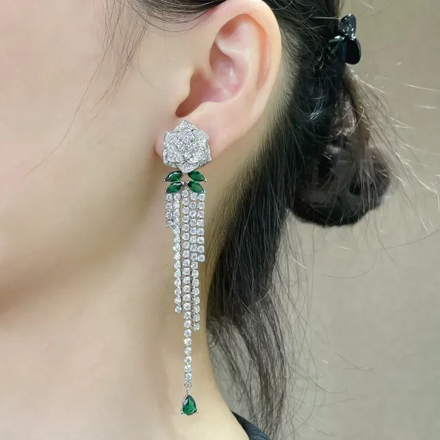 Piaget Floral Diamond and Emerald Fringe Drop Earrings 7
