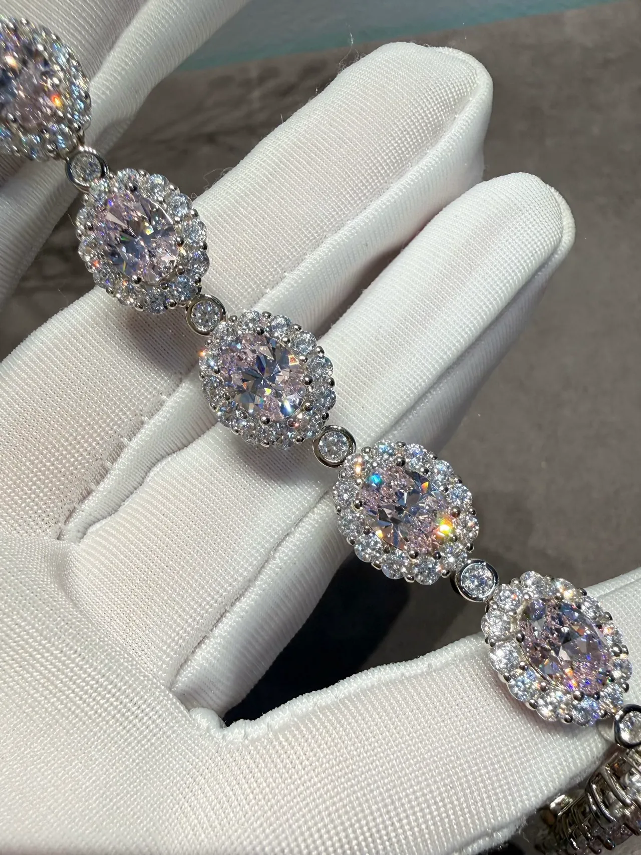 Pink Gemstone Halo Link Bracelet 4