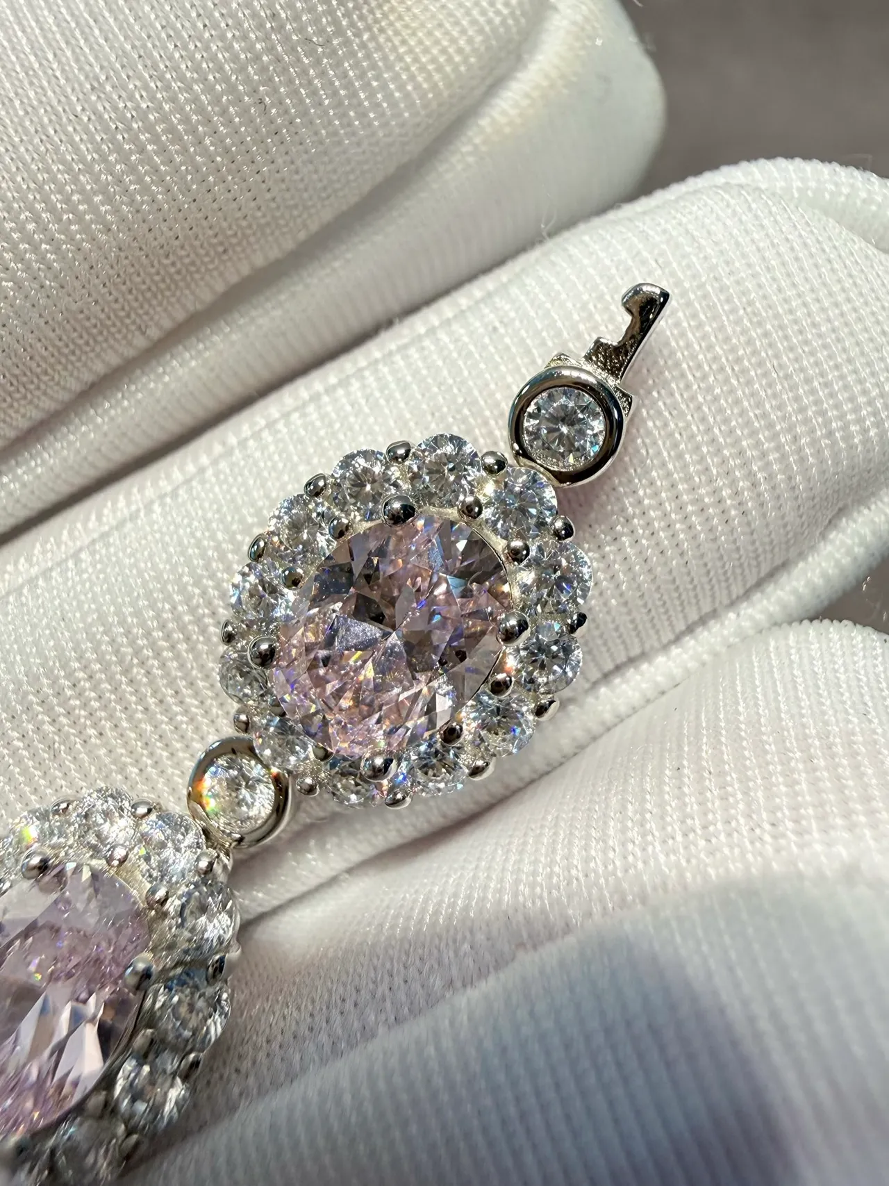 Pink Gemstone Halo Link Bracelet 7